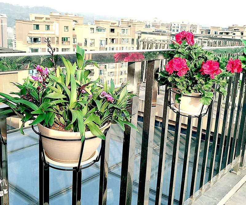 N.A SUPPLIER Hanging Flower Pot Holder Railing Potted Plant Stand for Home Balcony Décor, Black (Set of 2)