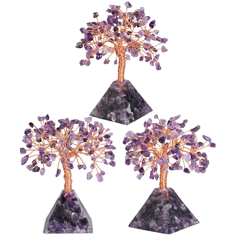 Yatming Healing Amethyst Stone Money Tree with Pyramid Base Crystal Bonsai Tree Feng Shui for Office Home Decor