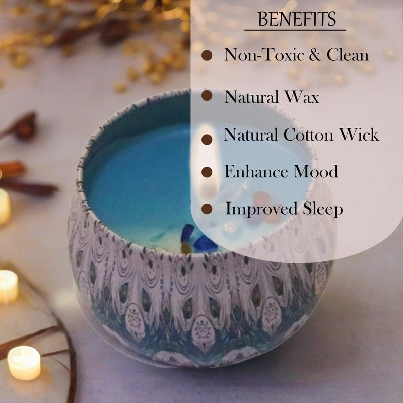 TAHA VENTURES Printed Round Tin Scented Candle with Lid| Rakshabandhan Gift, Festival Decoration, Meditation, Home décor | Fragrance of Tea Tree - Set of 4