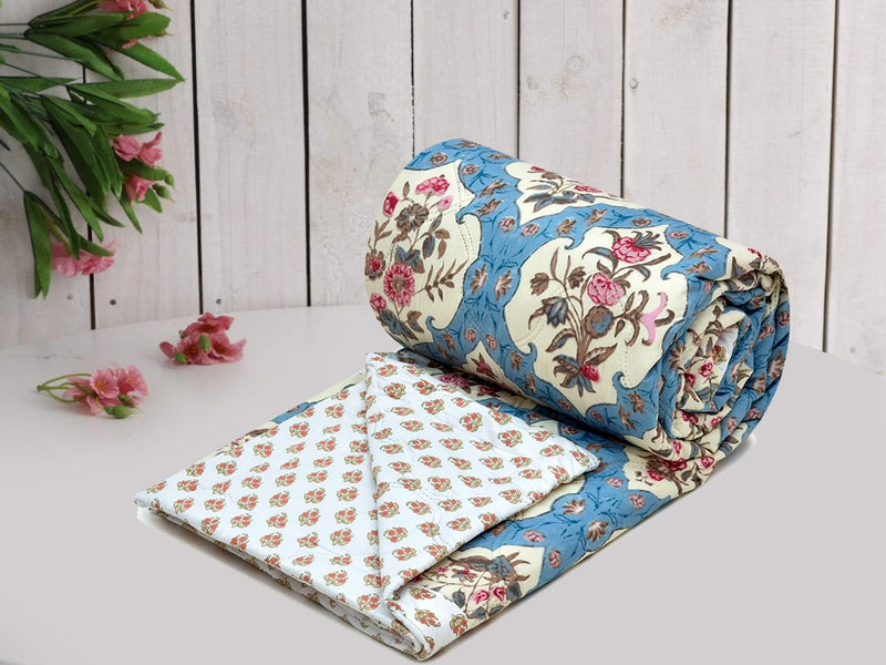 COZY FURNISH Super Soft Brushed Microfiber Cotton Single Bed Dohar 140 GSM 3 Layered Quilted Dohar Soft Lightweight Reversible Printed AC Blanket Single Bed for All Season