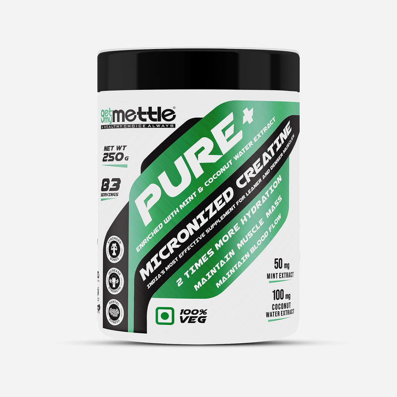 Mettle Pure+Micronized Creatine with Mint & Coconut Water Extract, 2 Times More Hydration | 50mg Mint Extract | 100mg Coconut Water Extract, (250g)