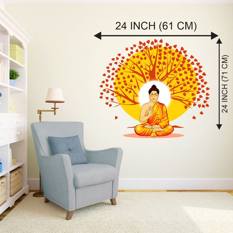 DivineDesigns Gautam Buddha & Red Tree Wall Sticker