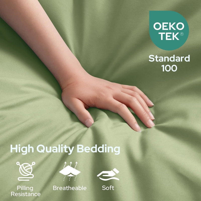 HOMEIDEAS Bed Sheets Set Extra Soft Brushed Microfiber 1800 Bedding Sheets - Deep Pocket, Wrinkle & Fade Free - 4 Piece(King,Sage Green)