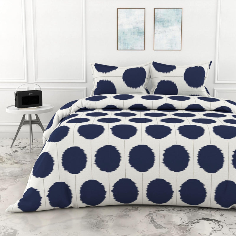 Loreto 144 TC 100% Cotton Bedsheet for Double Bed with 2 Pillow Covers for Every Day use, Skin Friendly, Breathable, Ideal or Sping Summer_Navy Haze Big Polka