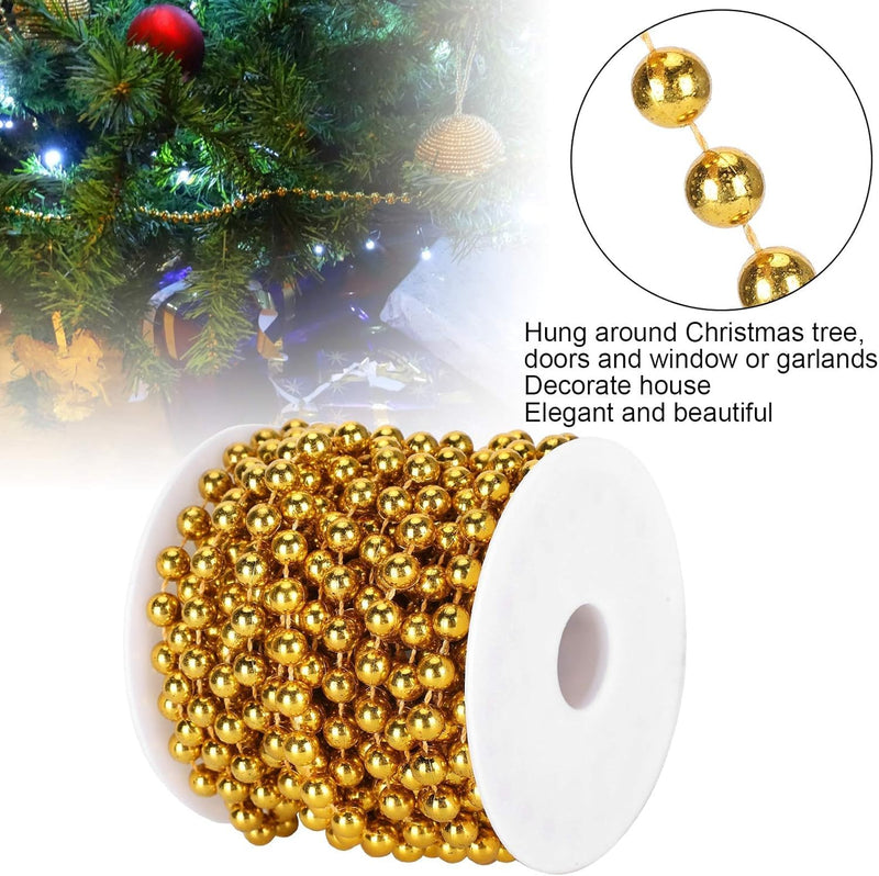 Partysanthe Gold Pearl Beads Garland, Christmas Tree Beads Artificial Pearls Beads Garland Beads Chain for Xmas Tree Christmas Tree Decorations Gold - 1pc