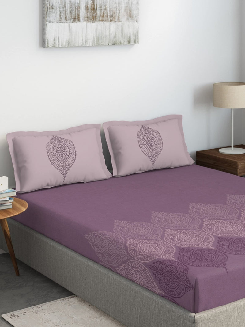 D'Decor Live Beautiful Ivy Ethnic 150TC Double Bed Sheet Set with Two Pillow Covers - Purple