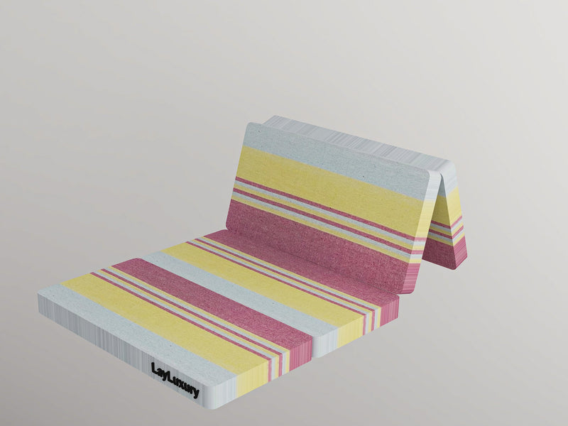 LAYLUXURY Smartbuy Epe 4 Fold Mattress 3 Inch Single Epe Foam Mattress, 2.29 Metres X 1.52 Metres X 7.62 Cm |Yellow Pink