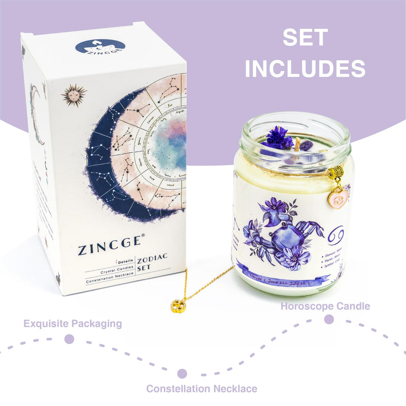 ZINCGE Zodiac Constellation Candle and Zodiac Necklace Birthday Gift Set (Cancer)