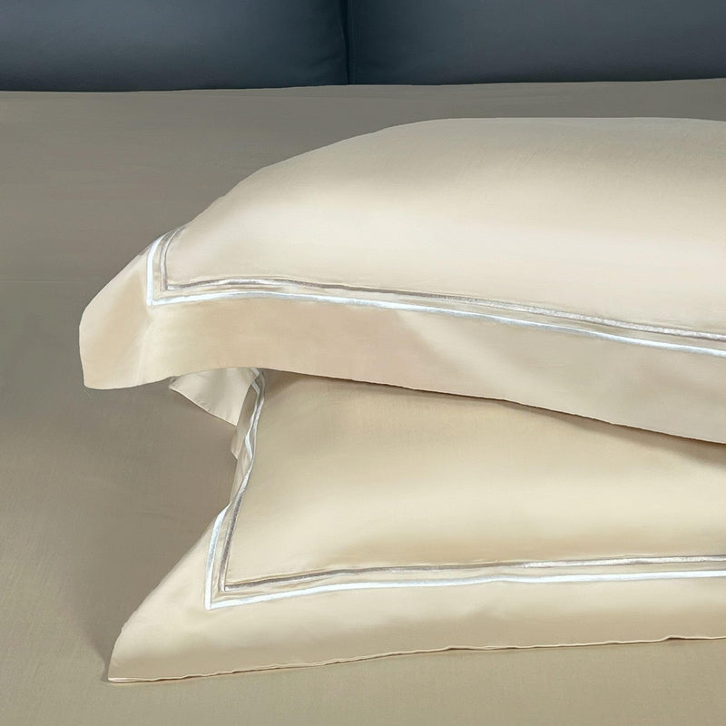 Erba Luxury Satin King Size Bedsheet (275x275cm) and Pillow Cover(50x70cm) Set, 100% Tencel, King Size, Oat Colour, Set of 3, Embroidered Pillow Covers.