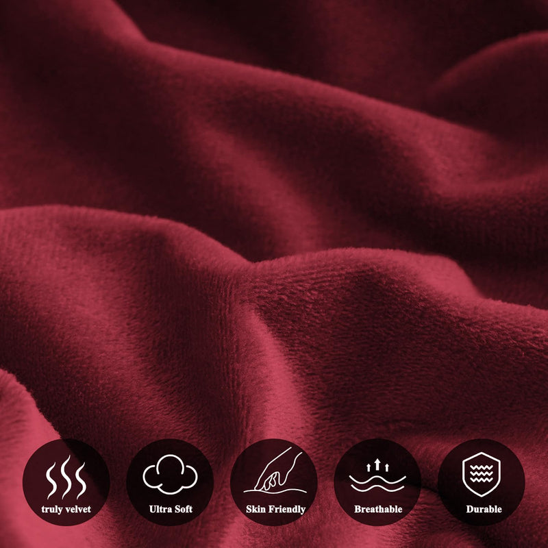 Cloth Fusion Warm Winter Solid Flannel Fleece Elastic Fitted Bedsheet for Double Bed King Size with 2 Pillow Covers (78"X72" inches, Maroon)