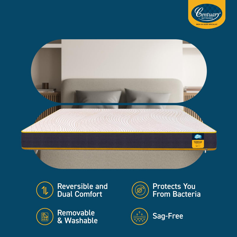 Centuary Mattresses Sleepables 5-Inch Double Size Dual Comfort Hard and Soft Reversible Roll Pack High Resilience (HR) Foam Mattress (72x48x5)