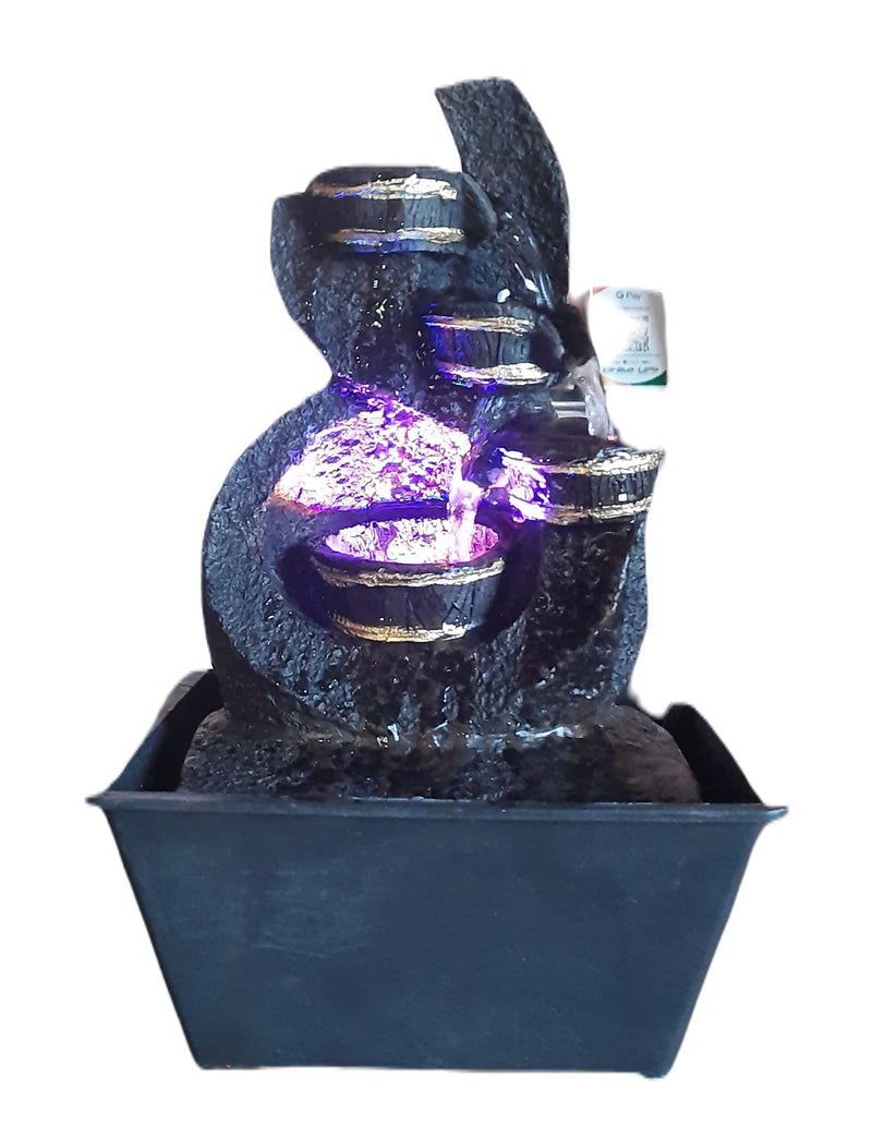 V V Enterprises Tabletop Decorative Polyresin Designer Home Decor Water Fountain Waterfall with 4 Diya Steps Indoor Water Fountain with LED Lights & Speed Controller Pump