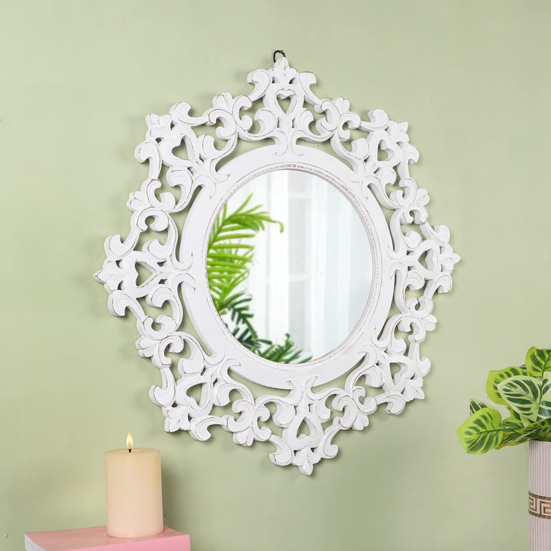 THE URBAN STORE Decorative & Hand Crafted Wooden Round Wall Mirror (60 x 60 x 2 CM)