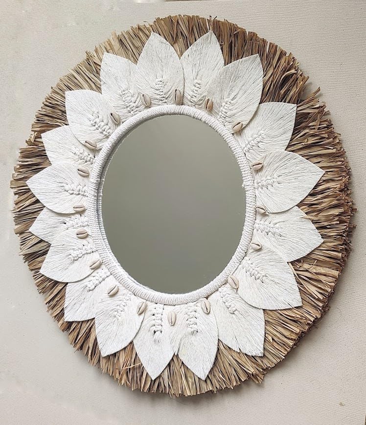 Tamara ARTEFACTS: Home Decor - Large Raffia and Macrame Round Wall Hanging Mirror.