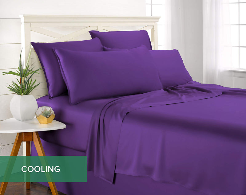 Pure Bamboo Sheets Queen Size Bed Sheets 4 Piece Set, 100% Organic Bamboo, Luxuriously Soft & Cooling, Double Stitching, 16" Deep Pockets, 1 Fitted, 1 Flat, 2 Pillowcases (Queen, Purple)