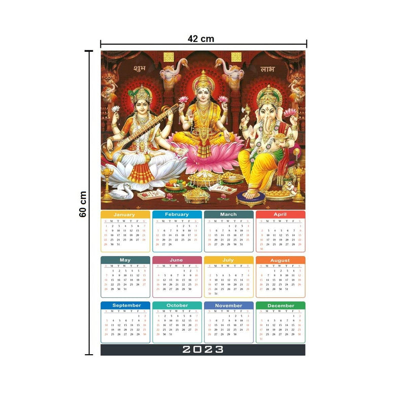 Asmi Collections Self Adhesive Goddess Lakshmi Saraswati God Ganesha with Calendar Wall Sticker (Lakshmi-Saraswati-Ganesha)