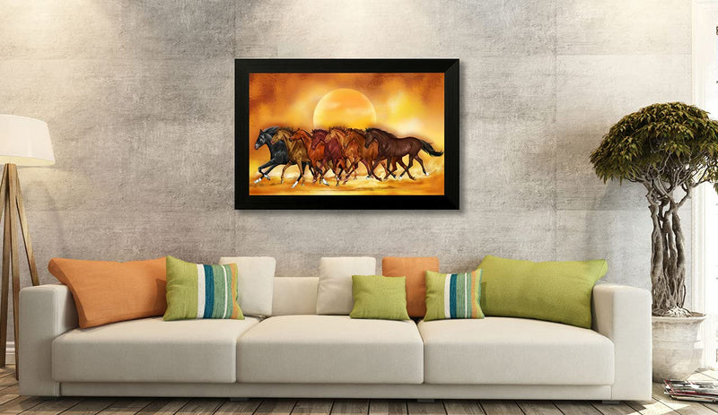 SAF 1 Art of Creations Vastu Seven Running Horses UV Textured Framed Digital Reprint 14 inch x 20 inch Painting BANFH6547