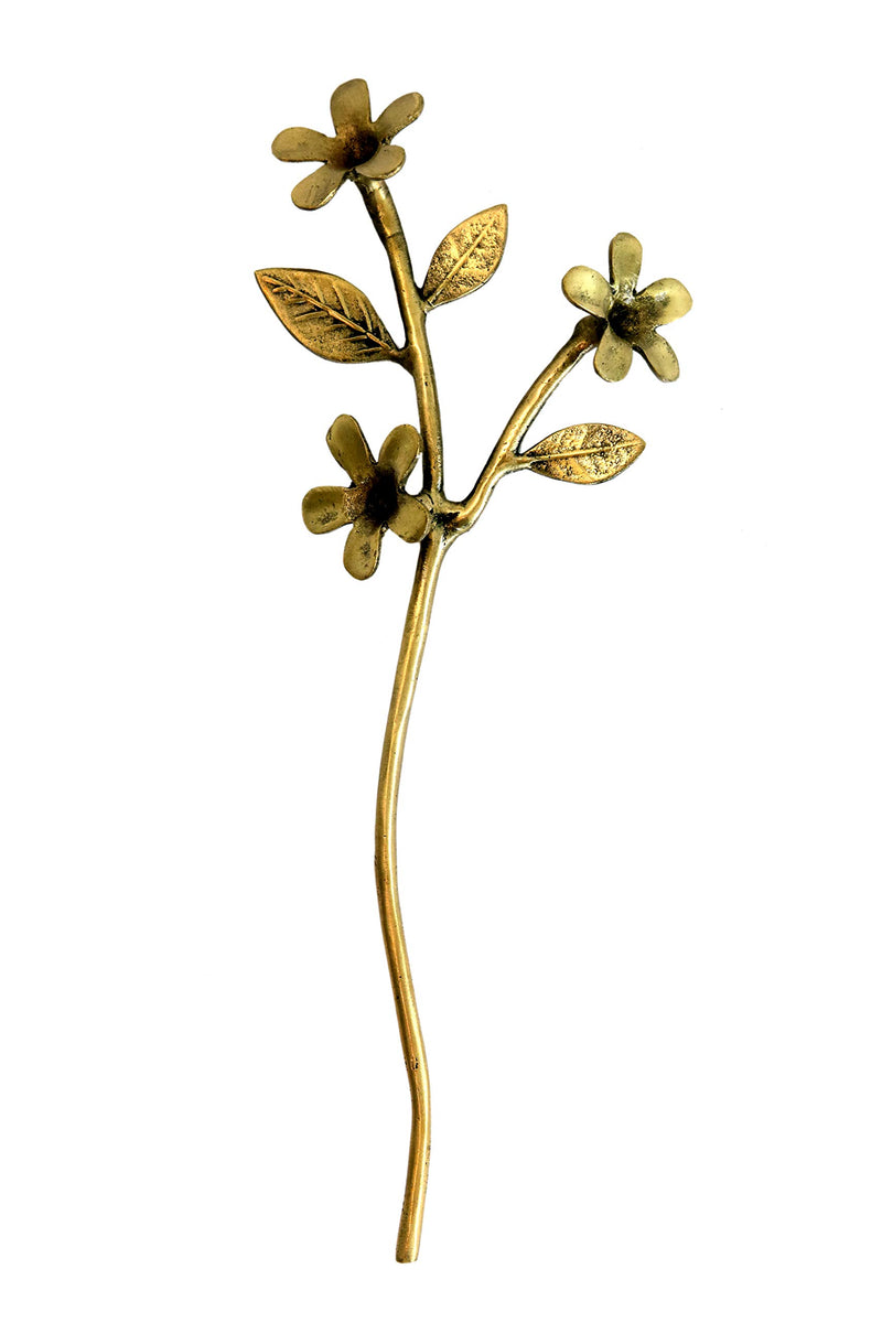 Brass Leafy with Flower for Home Decor Item Collectible Handicraft Art, Yellow, 4 x 0.8 x 11 Inch (L x W x H)