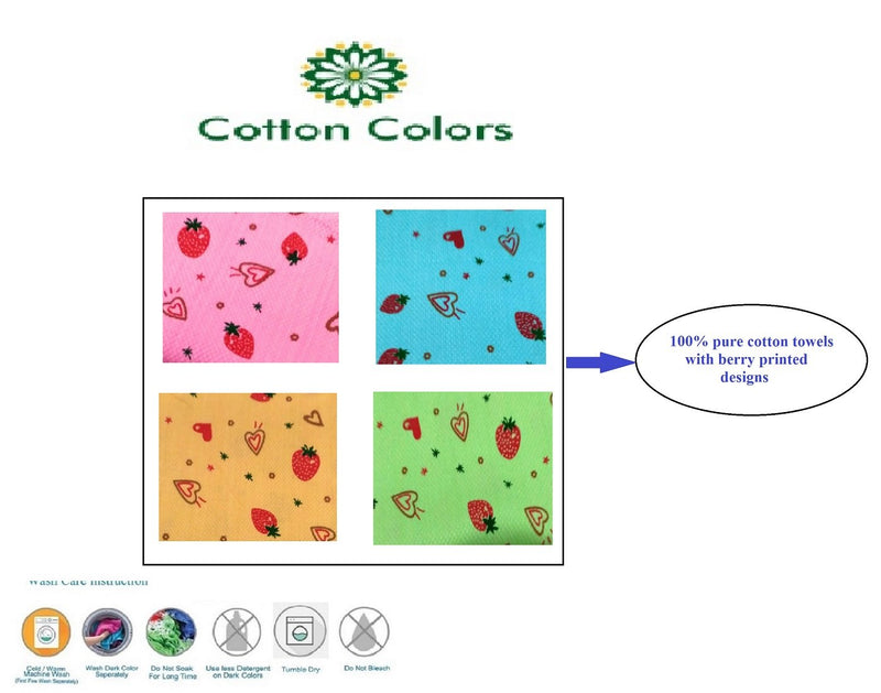 Cotton Colors Cotton Bath Towel (Pack of 4, Large Multicolor, Berry Printed Design)