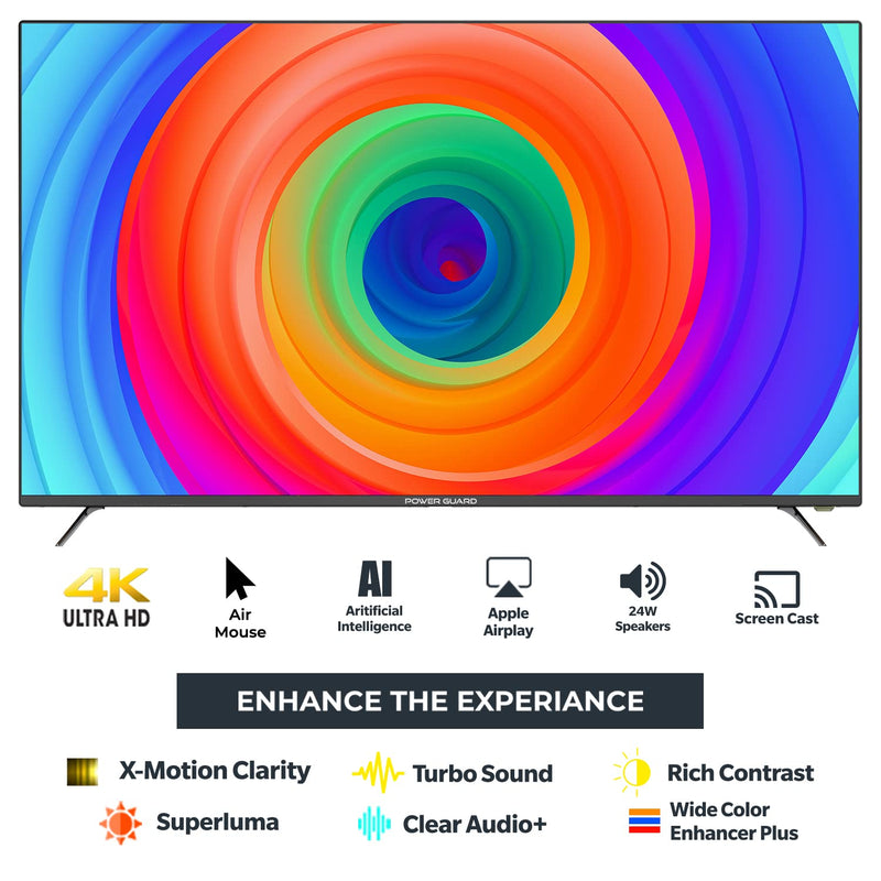 Power Guard 165 cm (65 inches) Frameless 4k Ultra HD Smart LED TV PG65F4k (Black)