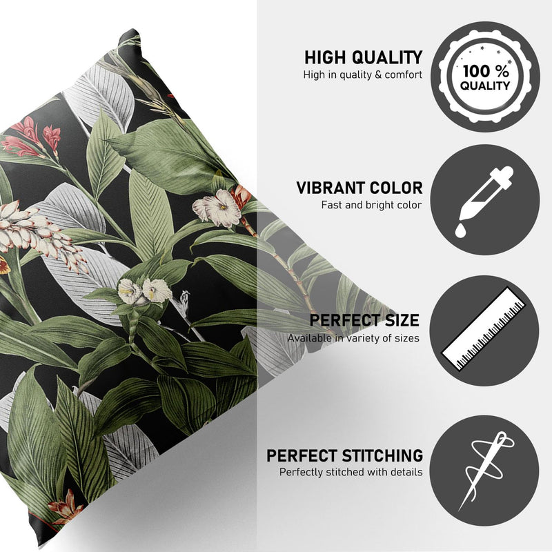 HOOPY Set of 5 Designer Decorative Throw Pillow/Cushion Covers (16 inch x 16 inch, Green Leafs Print)