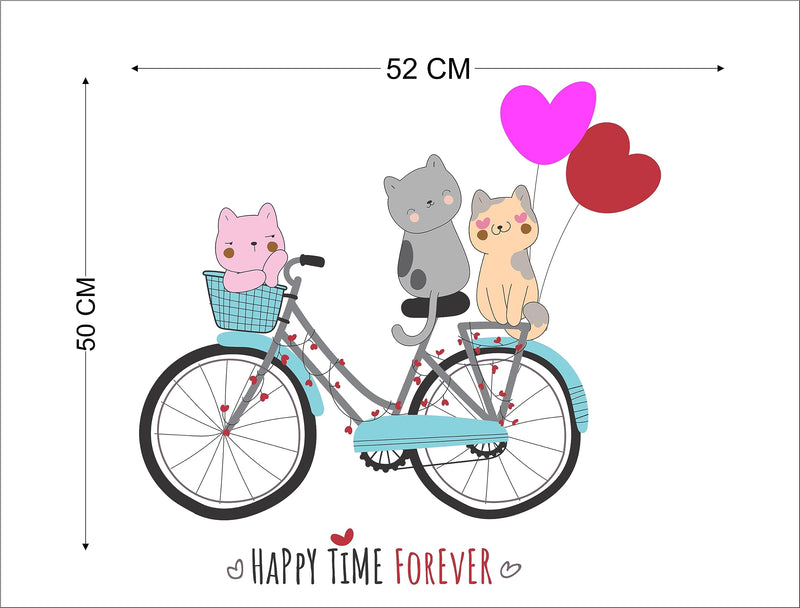 Dreamkraft Little Cute Cats on Bicycle Wall Sticker - 50cm x 52cm | Adorable Animal Decor