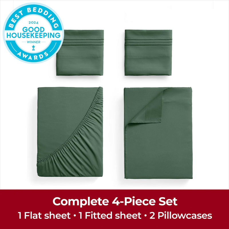 Mellanni Bed Sheet Set - Brushed Microfiber 1800 Bedding - Wrinkle, Fade, Stain Resistant - 4 Piece (for Extra Deep Mattresses, Cal King, Emerald Green)