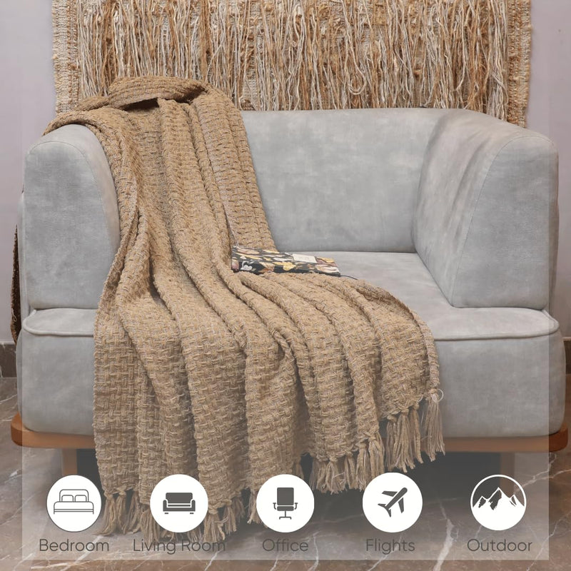 LUSHLYF Premium Chenille Throw Blanket - Cozy Brown Chunky Knit Design for Sofa, Couch, and Living Room Decor - Soft, Warm, and Stylish Accent Blanket (127CMx152CMx1.2CM)