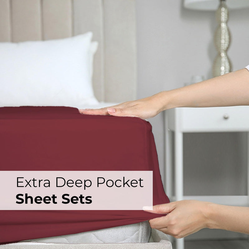 Extra Deep Full Sheet Set - 6 Piece Breathable & Cooling Sheets - Hotel Luxury Bed Sheets Set - Easy & Secure Fit - Soft, Wrinkle Free & Comfy Sheets Set - Burgundy Sheet Set with Extra Deep Pockets