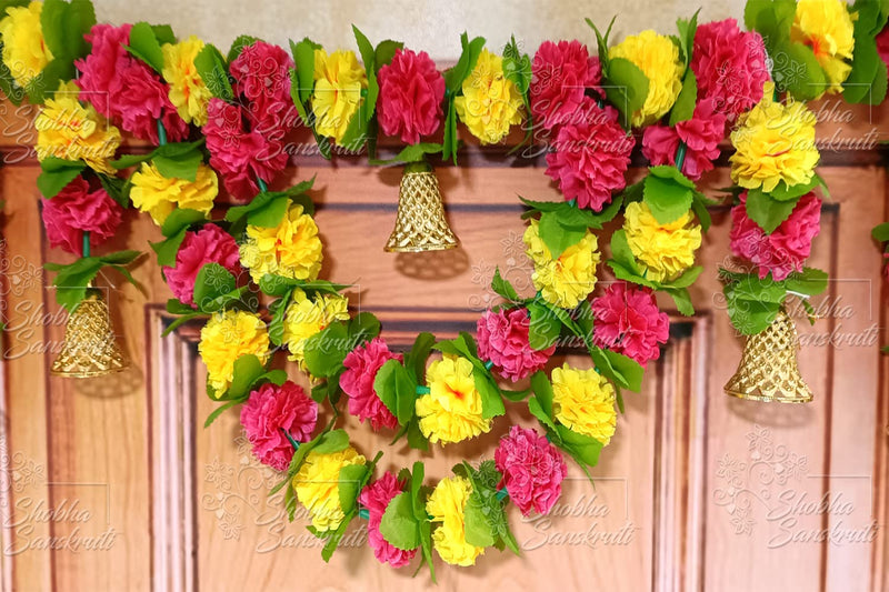 Shobha Sanskruti Artificial Marigold Flowers Garlands Toran Door Hangings (Red & Yellow)