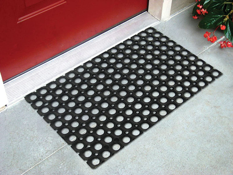 Status Contract Status PVC Rubber Outdoor Door Mat for Home/Bathroom/Office/Main Door/Rainy Season (41x61 cm,Black)-Pack of 2