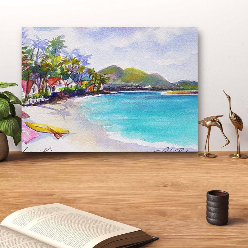 GADGETS WRAP Canvas Gallery Wrap Framed for Home Office Studio Living Room Decoration (14x11inch) - Painted On The Beach Lanikai Sold