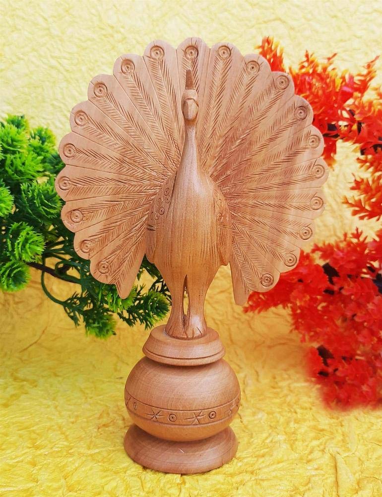 Agarwal Craft Palace Wooden Peacock, Wood Carving Peacock, Dancing Peacock, Peacock Showpiece, Wooden Peacock for Home Decor, Peacock Statue, Rajasthani Wooden Art, Open Feather Peacock (6 Inch)