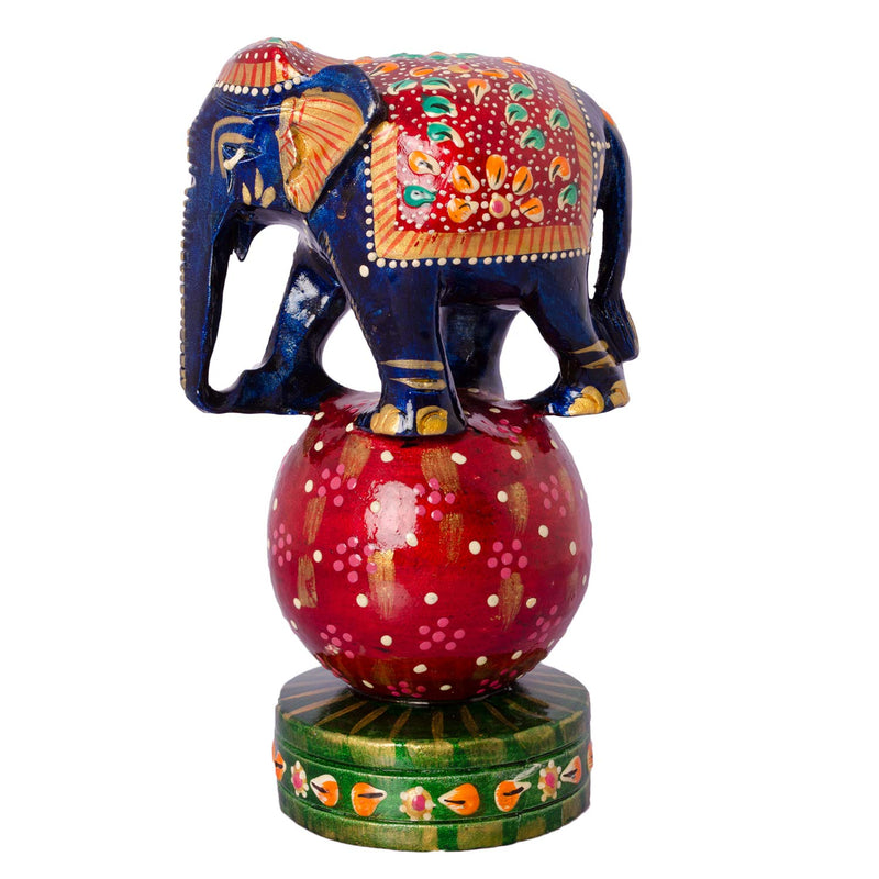 Agarwal Craft Palace Wooden Dancing Elephant on Ball 6" Statue, Elephant Figurine, Wooden Sculpture, Wooden showpiece, Emboss Painted Elephant, Decorative showpieces, Home Decor, Circus Elephant