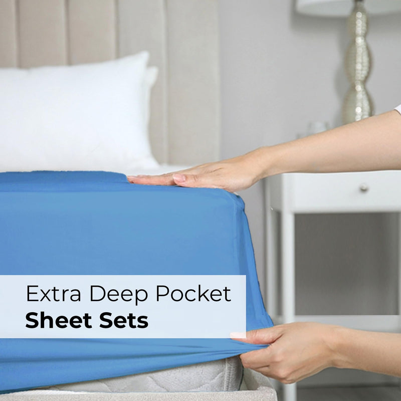 Extra Deep Queen Sheet Set - 6 Piece Breathable & Cooling Sheets - Hotel Luxury Bed Sheets Set - Easy Fit - Soft, Wrinkle Free & Comfy Sheets Set - Denim Blue Sheet Set w/Extra Deep Pockets