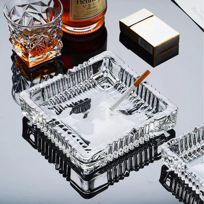 Yadava Square Glass Ash Tray, Ash Trays for Smoking for Home, Decorative Glass Tray Dish for Mouth freshener Dryfruits serving Tray (Transparent Pack of 1) (Square)