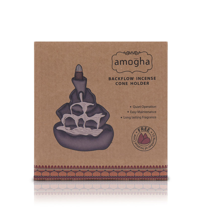 Amogha Bamboo Backflow Incense Cone holder- Free 10N Backflow Incense cones (Fountain)