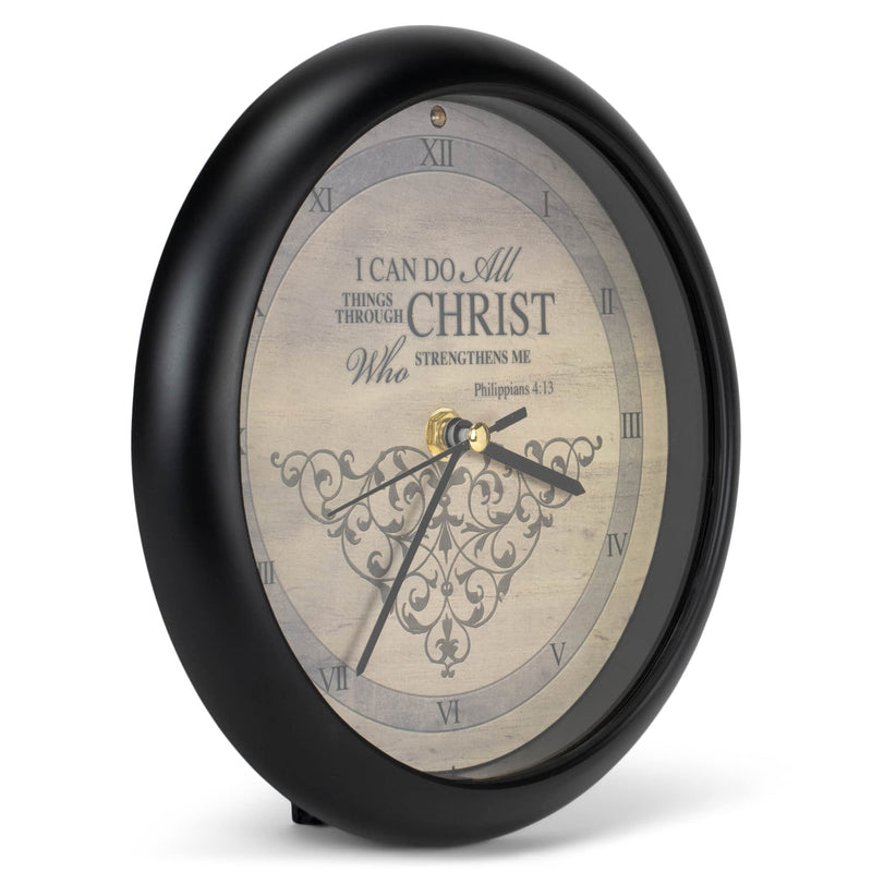 I Can Do All Things Inspirational Natural Brown 8 inch Three Hymn Sound Clock