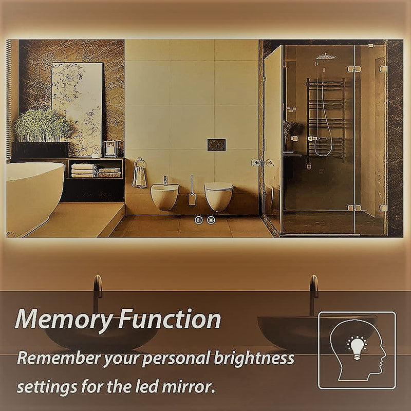 VENETIAN IMAGE Rectangular Dimmable LED Bathroom Mirror, Rust & Termite Proof Frame, Warm White 3000K LED Lighting, Wall Mounted (60x90cm / 24x36 Inch)