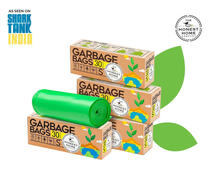 The Honest Home Company | Biodegradable Garbage Bags Small Size | 120 Dustbin Bags | 30 Small Bags/Roll | 17 x 19 Inches Trash Bags | Pack Of 4 Rolls - Green (As seen on Shark Tank)