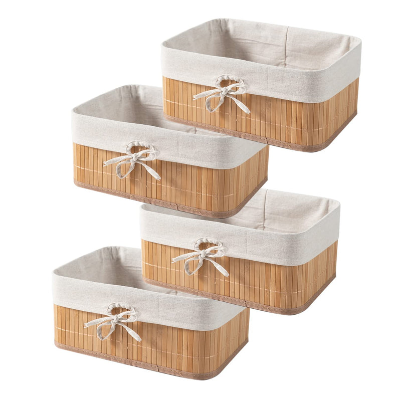 HomeStorie Eco-Friendly Foldable Natural Bamboo Storage Basket Bins Organizer, 33 X 24 X 14 cm, Pack of 4 (AR1543S)