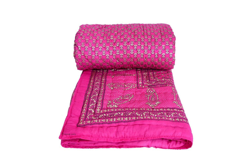 SVT Traditional Famous Jaipuri Beautiful Floral Print in Multi Pink Jaipuri Rajai/Razai/Quilt Twin Size/Twin Size Bed Quilt/Comforter/AC Quilt/AC Comforter