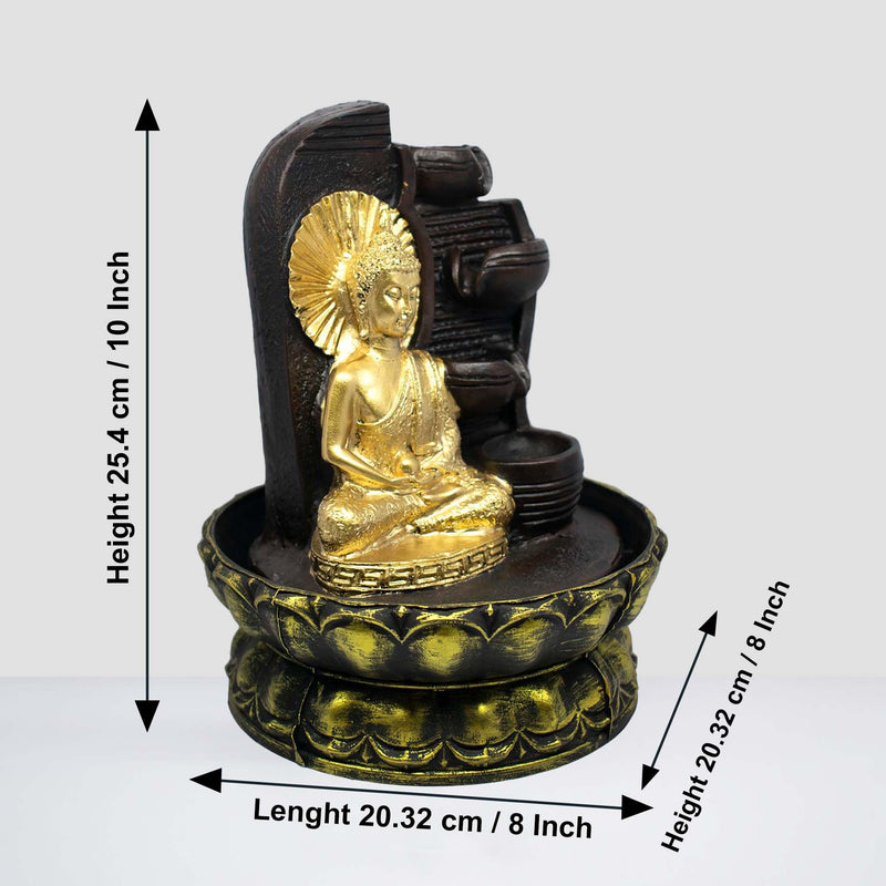 SPLICE Resin Buddha Water Fountain LED Light 4-Tier for Home Decor Showpiece