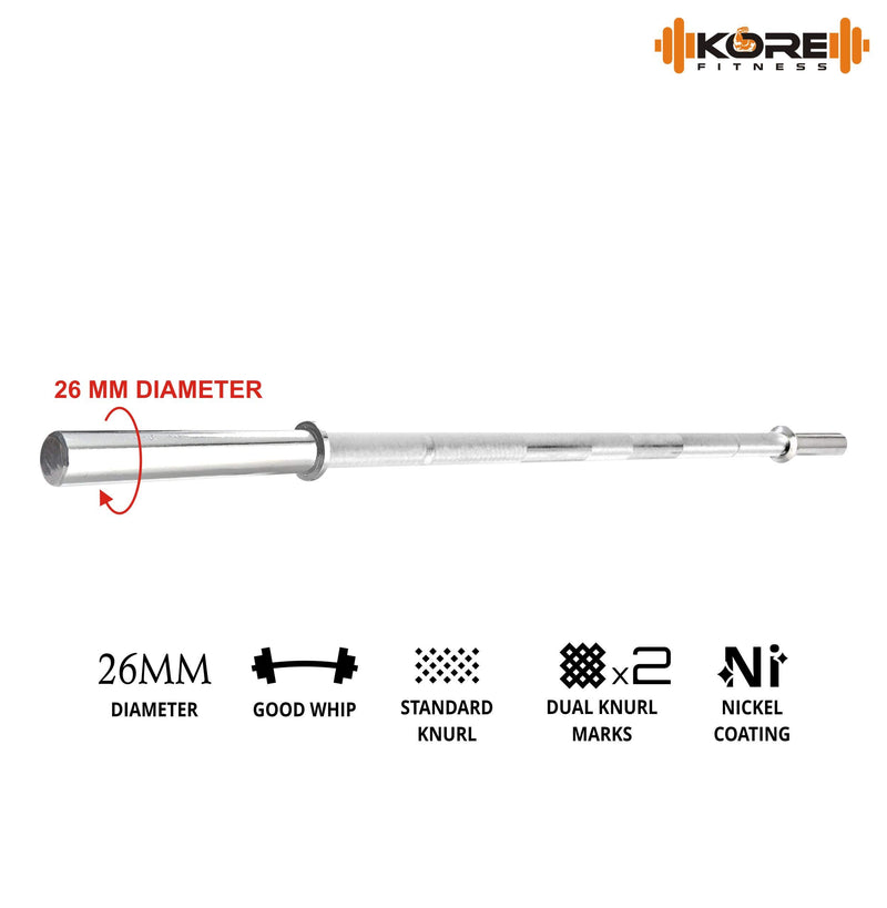 Kore Leather 7 Feet Plain Bar With Two Locks For Weightlifting, Powerlifting And Crossfit