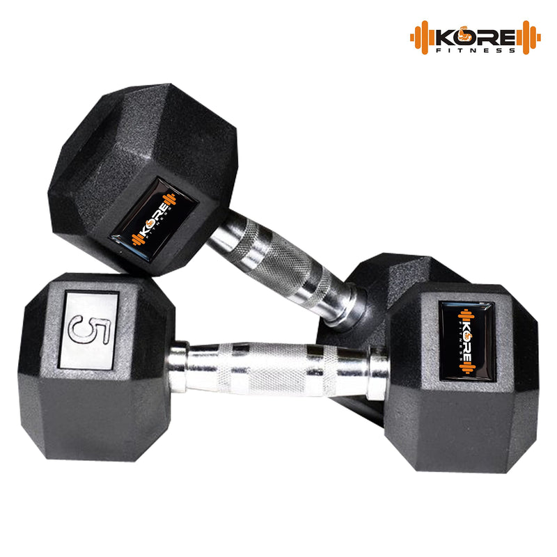 Kore Rubber Dm-Hexa-5Kg-Combo16 Dumbbells Kits, Black