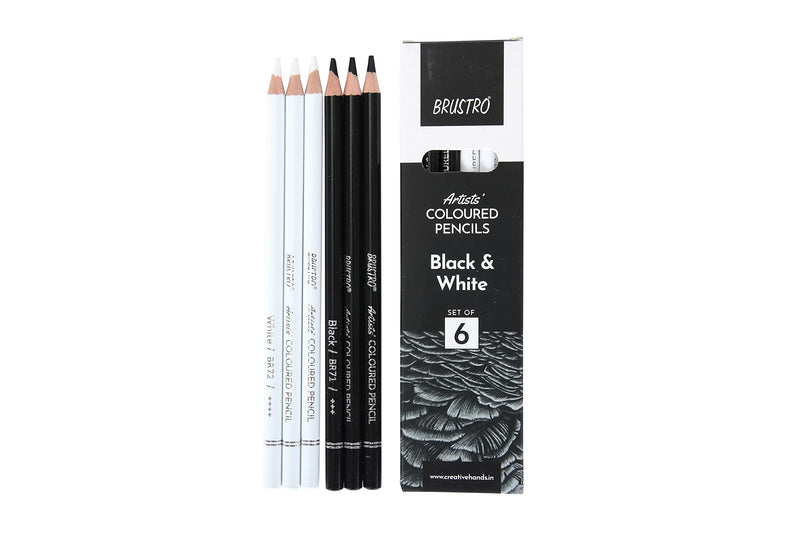 BRUSTRO Artists� B &W Coloured Pencils Set of 3 Whites and 3 Blacks