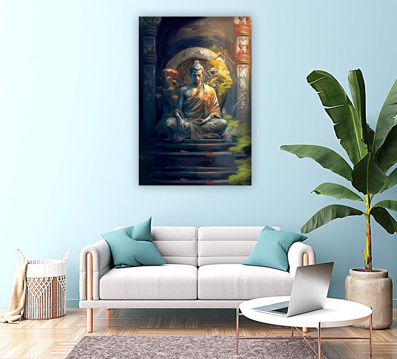 Indianara Rolled Sparkled Lord Buddha Art Print for Room Décor Digital Reprint 36 inch x 24 inch Painting (10707PST)