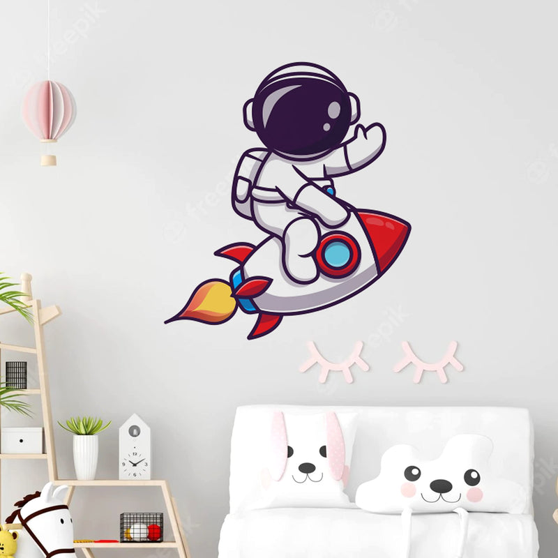 Wallstick Beautiful Astronaut Riding On a Rocket Decorative Vinyl Wallsticker (48 x 54 cm)