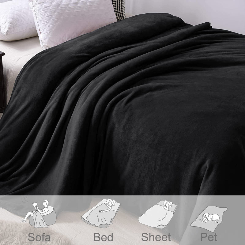 Exclusivo Mezcla Velvet Flannel Fleece Plush King Size Bed Blanket as Bedspread/Coverlet/Bed Cover (90" x 104", Black) - Soft, Lightweight, Warm and Cozy