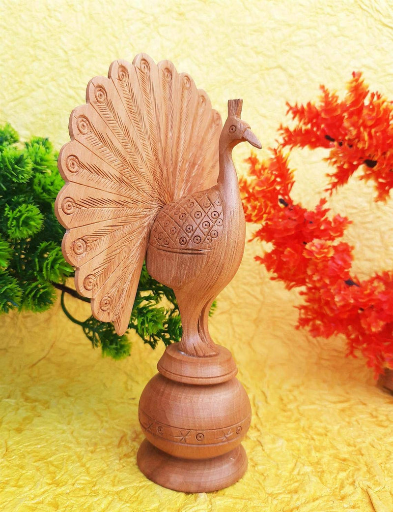 Agarwal Craft Palace Wooden Peacock, Wood Carving Peacock, Dancing Peacock, Peacock Showpiece, Wooden Peacock for Home Decor, Peacock Statue, Rajasthani Wooden Art, Open Feather Peacock (6 Inch)